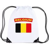 Belgie nylon rijgkoord rugzak/ sporttas wit met Belgische vlag