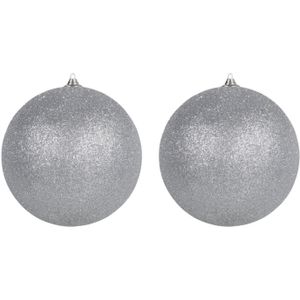 4x Zilveren grote glitter kerstballen 18 cm - hangdecoratie / boomversiering glitter kerstballen