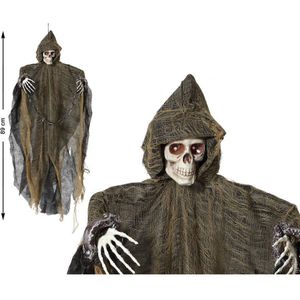 Horror hangdecoratie spook/geest/skelet pop met licht en geluid met geluidssensor 89 cm - Halloween decoratie poppen