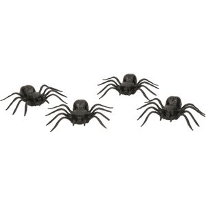 4x Plastic nep spinnen 10 cm Halloween decoratie - Horror themafeest versiering - Plastic/kunststof dieren