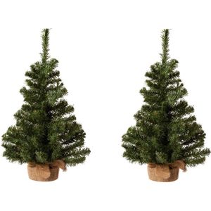 2x stuks kunstboom/kunst kerstboom inclusief kerstversiering 60 cm - Kunst kerstboompjes/kunstboompjes - Kerstversiering