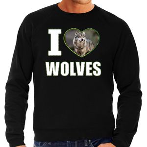I love wolves trui met dieren foto van een wolf zwart voor heren - cadeau sweater wolven liefhebber