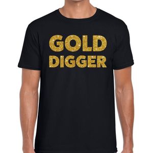 Gold Digger glitter tekst t-shirt zwart heren - heren shirt Gold Digger