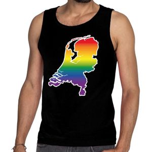 Nederland/Holland gaypride tanktop zwart - regenboog singlet zwart voor heren - gaypride