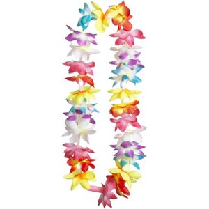 Boland Hawaii krans/slinger - Met LED lichtjes - Tropische/zomerse kleuren mix - Bloemen hals slingers - Party verkleed accessoires