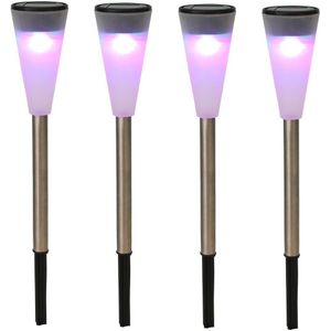 15x RVS Buiten/tuin LED stekers solar verlichting 36 cm gekleurd - Tuinverlichting - Tuinlampen - Solarlampen op zonne-energie