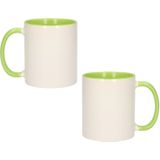 2x Wit met groene blanco mokken - onbedrukte koffiemok