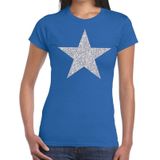 Zilveren ster glitter t-shirt blauw dames - shirt glitter ster zilver