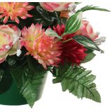 Louis Maes Kunstbloemen plantje in pot - multi kleuren - 25 cm - Bloemstuk ornament - ranonkels/asters met bladgroen