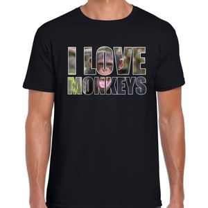 Tekst shirt I love chimpanzee monkeys met dieren foto van een chimpansee aap zwart voor heren - cadeau t-shirt apen liefhebber