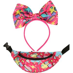 Foute 80s/90s party verkleed set - dames - diadeem en heuptasje - jaren 80/90 verkleed accessoires