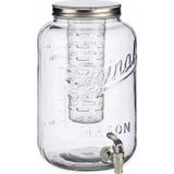 Vivalto glazen drankdispenser/limonadetap - met zilver kleur dop/tapkraan - 8 liter - glas - 21 x 32 cm