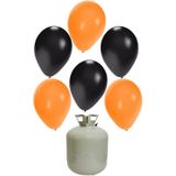 20x Helium ballonnen 27 cm zwart/oranje + helium tank/cilinder - Halloween/thema versiering