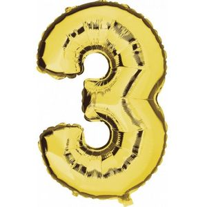Cijfer 3 grote leeftijdversiering ballonnen goud 100 cm - 3 jaar feestartikelen versiering