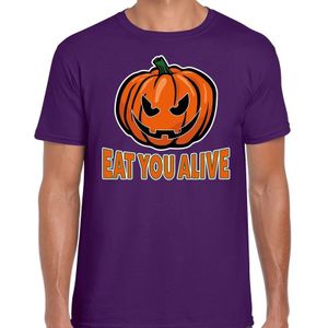Halloween Eat you alive verkleed t-shirt paars voor heren - horror pompoen shirt / kleding / kostuum