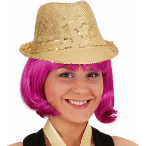 2x stuks trilby carnaval verkleed hoed gouden pailletten voor volwassenen