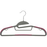 Set van 16x stuks kunststof kledinghangers grijs/roze 41 x 22 cm - Kledingkast hangers/kleerhangers