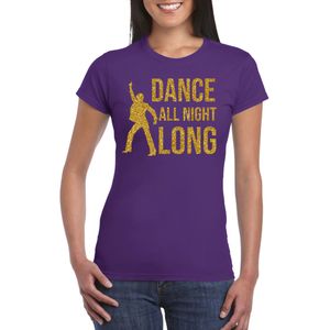 Gouden muziek t-shirt / shirt Dance all night long - paars - voor dames - muziek shirts / discothema / 70s / 80s / outfit