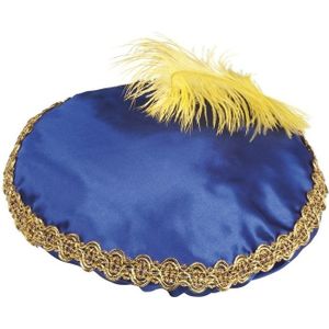 Blauwe Pieten baret met veer - Pietenmuts - Pietenbaret blauw voor volwassenen