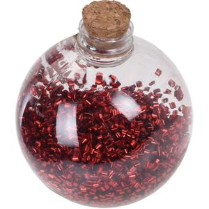 1x Transparante fles kerstballen met rode glitters 8 cm - Onbreekbare kerstballen - Kerstboomversiering rood