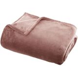 Fleece deken/plaid Oud Roze 130 x 180 cm en een warmwater kruik 2 liter
