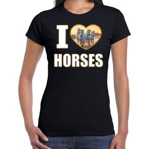 I love horses t-shirt met dieren foto van een wit paard zwart voor dames - cadeau shirt paarden liefhebber