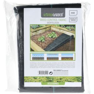 <p>Dit bodemdoek van ProGarden is een effectieve oplossing om onkruidgroei tegen te gaan. Het doek kan worden gebruikt bij opritten, terrassen, tuinen, verharde terreinen en meer! Dit duurzame anti-worteldoek is gemaakt van geweven polypropyleen met een hoge dichtheid van 100 g/m².</p>
<p>Deze onkruidbestrijdingsmat houdt de grond vochtig en gaat onkruidgroei tegen. Door een bepaald stuk doek weg te knippen, kan je ruimte creëren voor het plaatsen van een plant. Met een grootte van 2 x 5 m kan dit anti-worteldoek een groot deel van je tuin bedekken.</p>
<ul>
  <li>Kleur: zwart</li>
  <li>Materiaal: geweven polypropyleen</li>
  <li>Afmetingen: 2 x 5 m (B x L)</li>
  <li>Dichtheid: 100 g/m²</li>
  <li>Duurzaam, weerbestendig</li>
  <li>Onderdrukt groei van onkruid</li>
  <li>Bodem blijft vochtig</li>
  <li>Kan ook gebruikt worden als grondzeil voor je tent</li>
</ul>