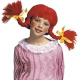 Kinderpruik rood - Sterk meisje met vlechtjes - Carnaval verkleed pruiken