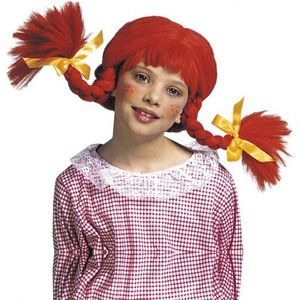 Kinderpruik rood - Sterk meisje met vlechtjes - Carnaval verkleed pruiken