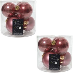 12x Oud roze glazen kerstballen 8 cm - glans en mat - Glans/glanzende - Kerstboomversiering oudroze