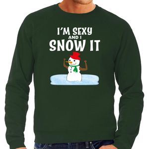 Bellatio Decorations Foute humor Kersttrui sexy snowman - sweater groen - heren