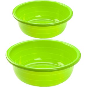 Voordeel set multifunctionele kunststof ronde afwas teiltjes groen in 2-formaten - 11 en 20 liter inhoud