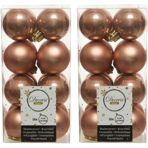 32x Zacht terra bruine kunststof kerstballen 4 cm - Mat/glans - Onbreekbare plastic kerstballen - Kerstboomversiering zacht terra bruin