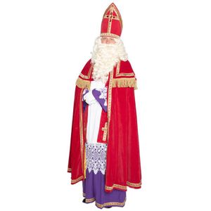 Sinterklaas kostuum polyesterfluweel met koker mijter voor volwassenen - Sint Nicolaas verkleedkleding