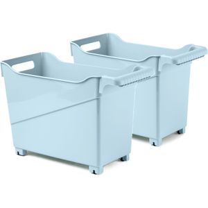 Plasticforte opberg Trolley Container - 2x - ijsblauw - L38 x B18 x H26 cm - kunststof