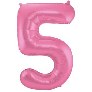 Folat Folie cijfer ballon - 86 cm roze - cijfer 5 - verjaardag leeftijd