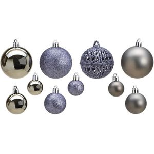 Kerstballen - 100 stuks - grijs - kunststof - 3, 4 en 6 cm