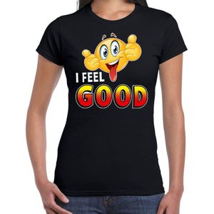 Funny emoticon t-shirt I feel good zwart voor dames - Fun / cadeau shirt