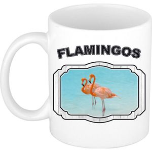 Dieren liefhebber flamingo mok 300 ml - kerramiek - cadeau beker / mok flamingo vogels liefhebber