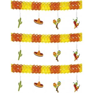Set van 3x stuks Mexico slingers fiesta party thema 4 meter - Mexicaanse feestartikelen thema versieringen