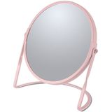 5Five Make-up organizer en spiegel set - lades/vakjes - bamboe/metaal - 5x zoom spiegel - roze/bruin