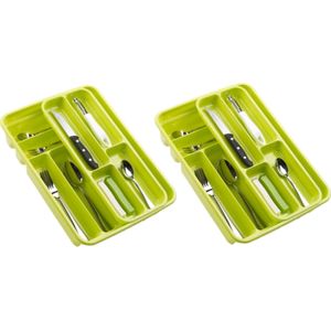 2x stuks bestekbakken/bestekhouders lime groen 40 x 30 x 7 cm - 2 lagen - Keuken opberg accessoires