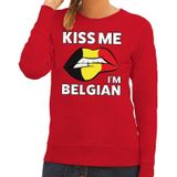Kiss me I am Belgian sweater rood dames - feest trui dames - Belgie kleding