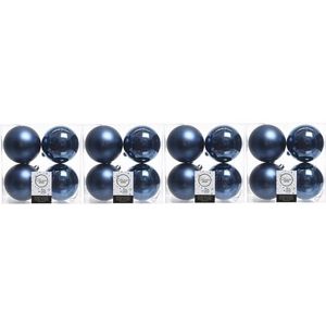 16x Donkerblauwe kunststof kerstballen 10 cm - Mat/glans - Onbreekbare plastic kerstballen - Kerstboomversiering donkerblauw