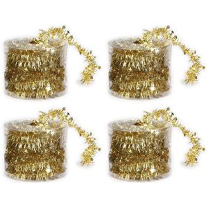 4x Dunne kerstslingers goud 3,5 x 700 cm - Guirlandes folie lametta - Gouden kerstboom versieringen
