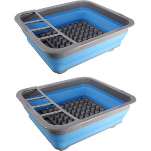 Set van 2x stuks afdruiprekken opvouwbaar blauw/grijs 36 x 31 x 12 cm - Afwassen/drogen - Afwasrek