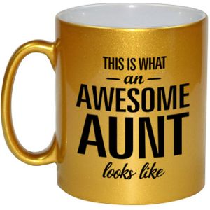 This is what an awesome aunt looks like cadeau mok / beker - goudkleurig - 330 ml - verjaardag - kado mok / beker