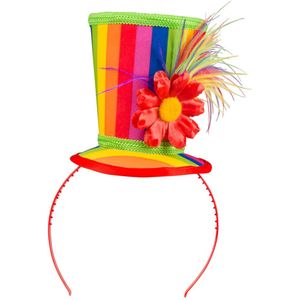 Boland Carnaval verkleed mini hoge hoed voor diverse thema's - multi colour - ornamenten - diadeem - dames - clown