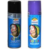 Set van 2x kleuren haarverf/haarspray van 111 ml - Zwart en Paars - Carnaval verkleed spullen