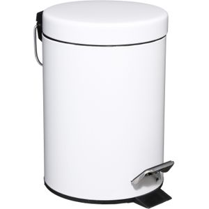 5Five Pedaalemmer - wit - metaal - 3L - 25 cm - voor badkamer en toilet - prullenbak